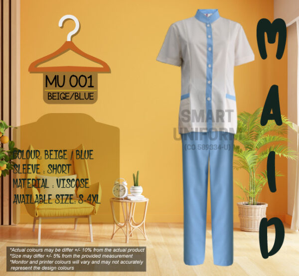 MU 001- MAID UNIFORM BEIGE/BLUE
