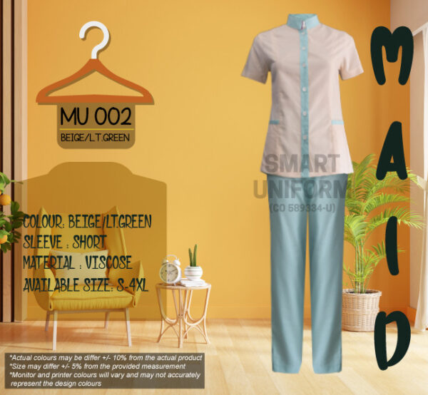 MU 002- MAID UNIFORM BEIGE/GREEN