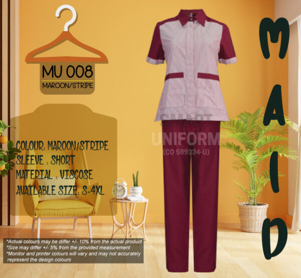 MU 008- MAID UNIFORM MAROON STRIPE