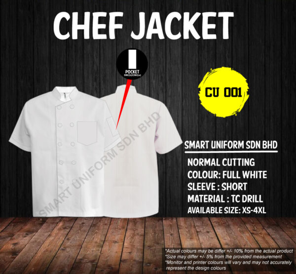 READY STOCK SHORT SLEEVE CHEF JACKET NORMAL CUTTING (CU 001, CU 002) - Image 2