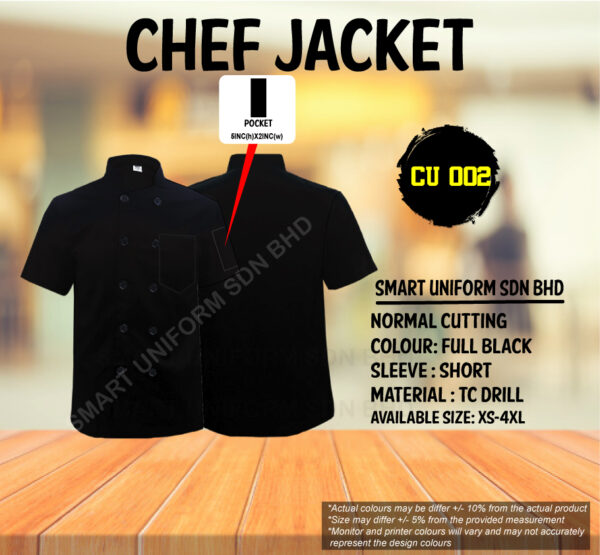 READY STOCK SHORT SLEEVE CHEF JACKET NORMAL CUTTING (CU 001, CU 002) - Image 3