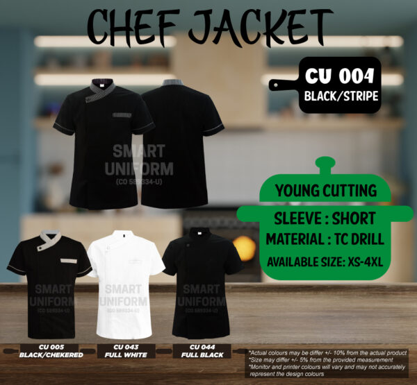 READY STOCK SHORT SLEEVE CHEF JACKET YOUNG CUTTING (CU 004, CU 005, CU 043, CU 044)