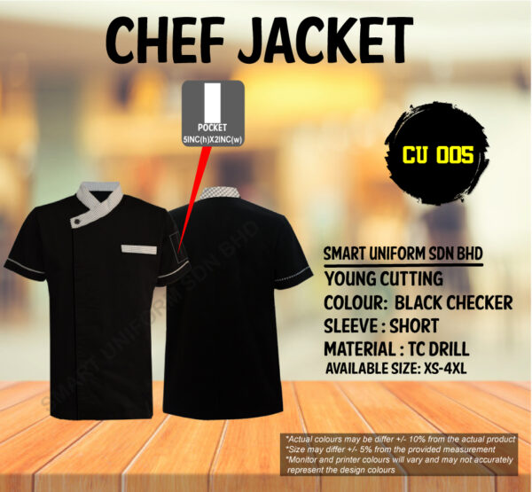 READY STOCK SHORT SLEEVE CHEF JACKET YOUNG CUTTING (CU 004, CU 005, CU 043, CU 044) - Image 3