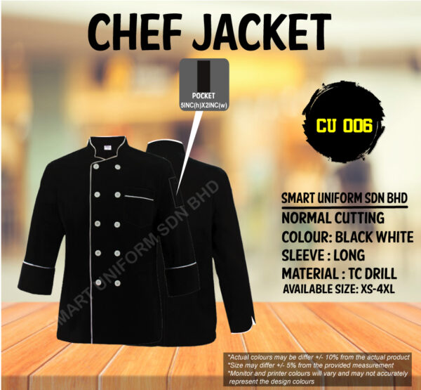 READY STOCK LONG SLEEVE CHEF JACKET NORMAL CUTTING (CU 006, CU 007, CU 007A, CU 008A, CU009) - Image 2