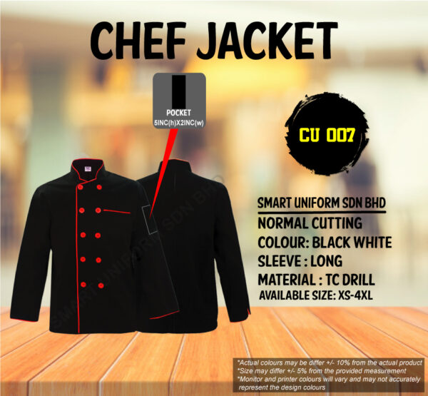 READY STOCK LONG SLEEVE CHEF JACKET NORMAL CUTTING (CU 006, CU 007, CU 007A, CU 008A, CU009) - Image 3