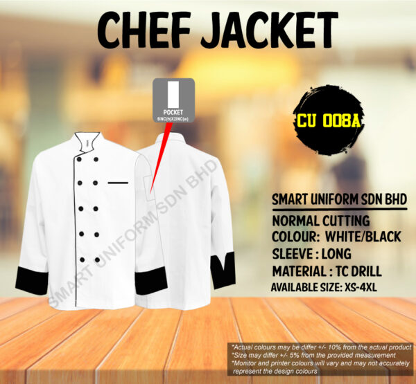 READY STOCK LONG SLEEVE CHEF JACKET NORMAL CUTTING (CU 006, CU 007, CU 007A, CU 008A, CU009) - Image 5