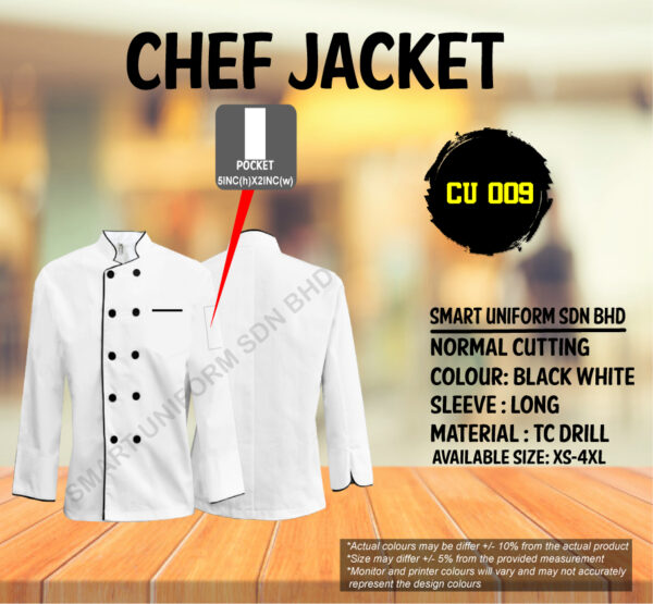 READY STOCK LONG SLEEVE CHEF JACKET NORMAL CUTTING (CU 006, CU 007, CU 007A, CU 008A, CU009) - Image 6