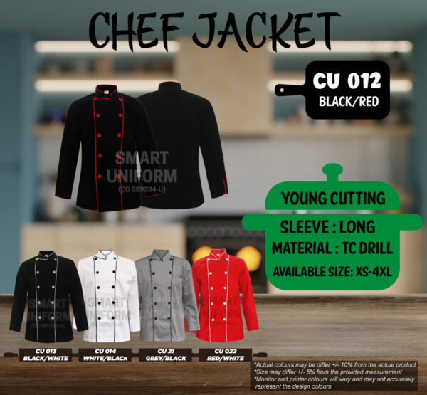READY STOCK LONG SLEEVE CHEF JACKET YOUNG CUTTING (CU 012, CU 013, CU 014, CU 021, CU 022))