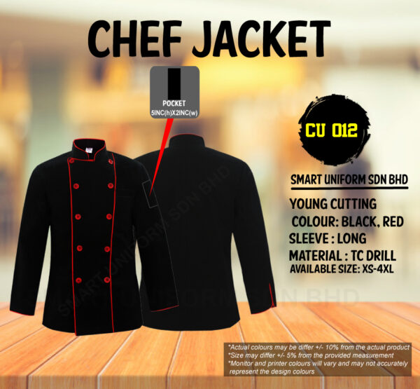 READY STOCK LONG SLEEVE CHEF JACKET YOUNG CUTTING (CU 012, CU 013, CU 014, CU 021, CU 022)) - Image 2