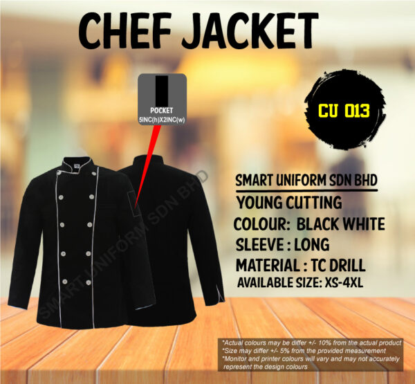 READY STOCK LONG SLEEVE CHEF JACKET YOUNG CUTTING (CU 012, CU 013, CU 014, CU 021, CU 022)) - Image 3