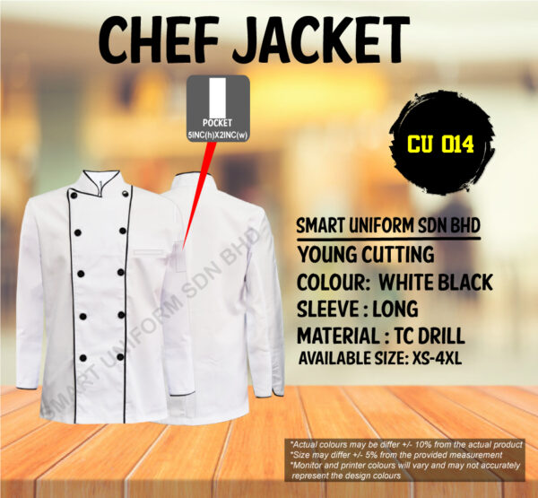 READY STOCK LONG SLEEVE CHEF JACKET YOUNG CUTTING (CU 012, CU 013, CU 014, CU 021, CU 022)) - Image 4