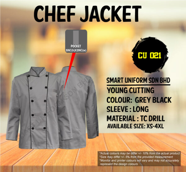 READY STOCK LONG SLEEVE CHEF JACKET YOUNG CUTTING (CU 012, CU 013, CU 014, CU 021, CU 022)) - Image 5