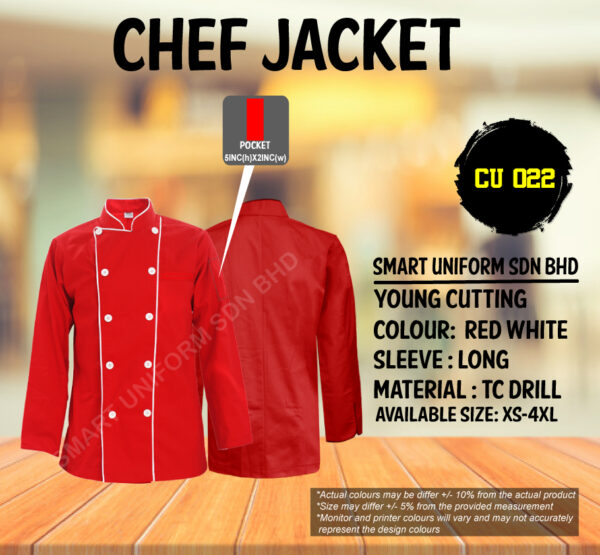READY STOCK LONG SLEEVE CHEF JACKET YOUNG CUTTING (CU 012, CU 013, CU 014, CU 021, CU 022)) - Image 6