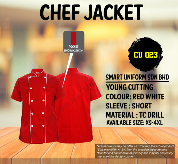 READY STOCK SHORT SLEEVE CHEF JACKET YOUNG CUTTING (CU 020, CU 023, CU 047) - Image 2