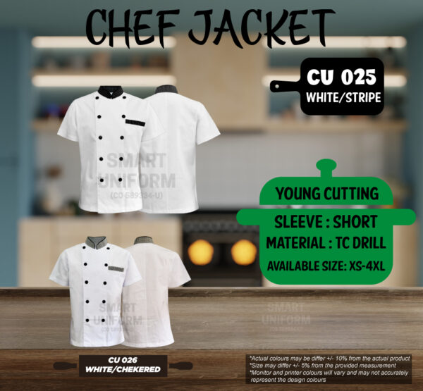 READY STOCK SHORT SLEEVE CHEF JACKET YOUNG CUTTING (CU 025, CU 026)