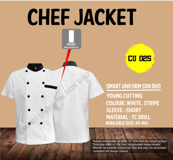READY STOCK SHORT SLEEVE CHEF JACKET YOUNG CUTTING (CU 025, CU 026) - Image 3