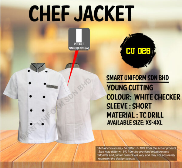 READY STOCK SHORT SLEEVE CHEF JACKET YOUNG CUTTING (CU 025, CU 026) - Image 2