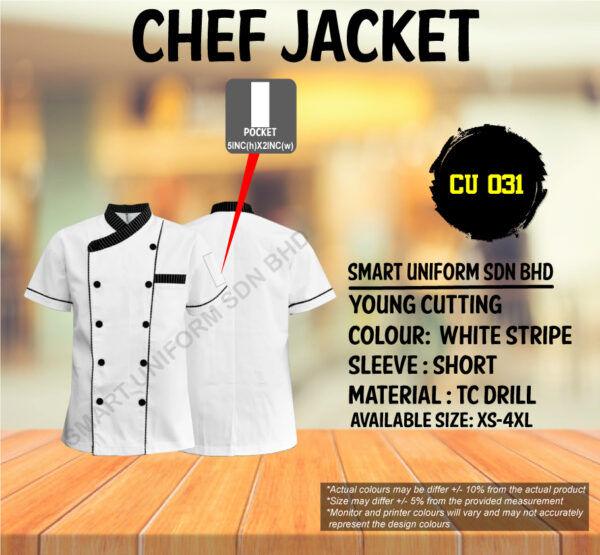 READY STOCK SHORT SLEEVE CHEF JACKET YOUNG CUTTING (CU 030, CU 031, CU 037, CU 041, CU 042) - Image 3