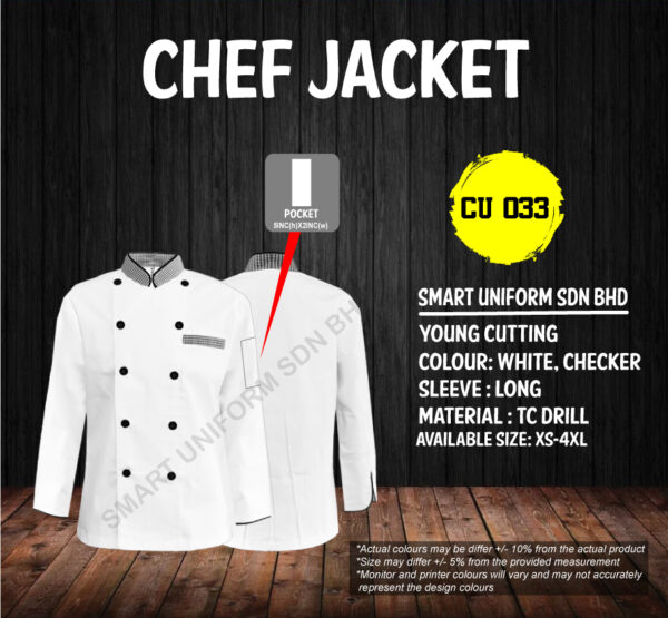 READY STOCK LONG SLEEVE CHEF JACKET YOUNG CUTTING (CU 033, CU 036) - Image 2