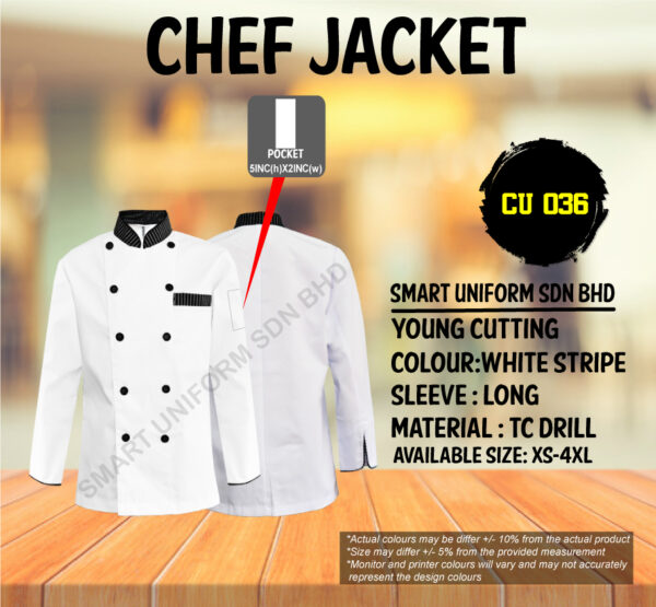 READY STOCK LONG SLEEVE CHEF JACKET YOUNG CUTTING (CU 033, CU 036) - Image 3