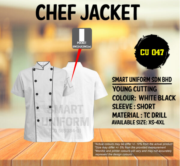 READY STOCK SHORT SLEEVE CHEF JACKET YOUNG CUTTING (CU 020, CU 023, CU 047) - Image 4