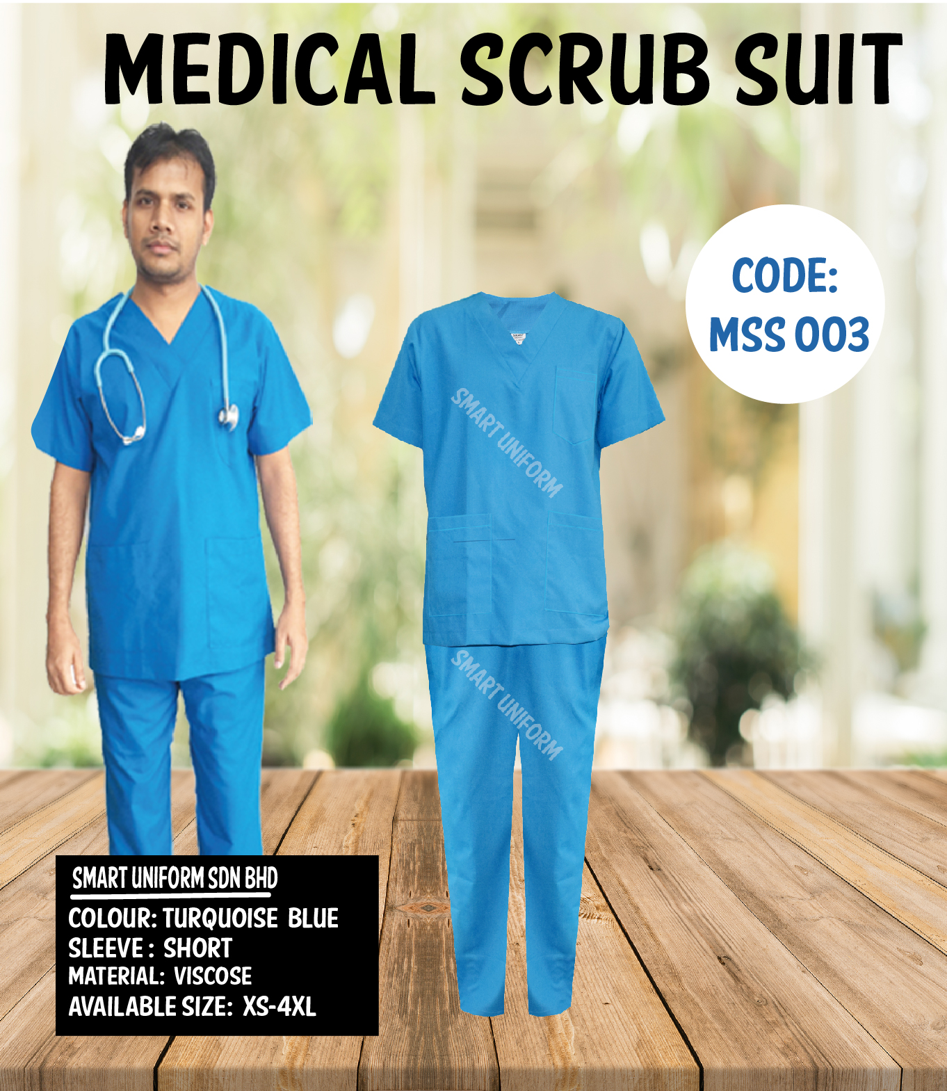 MSS 003 – READY STOCK MEDICAL SCRUB SUIT -TURQUOISE BLUE – Smart