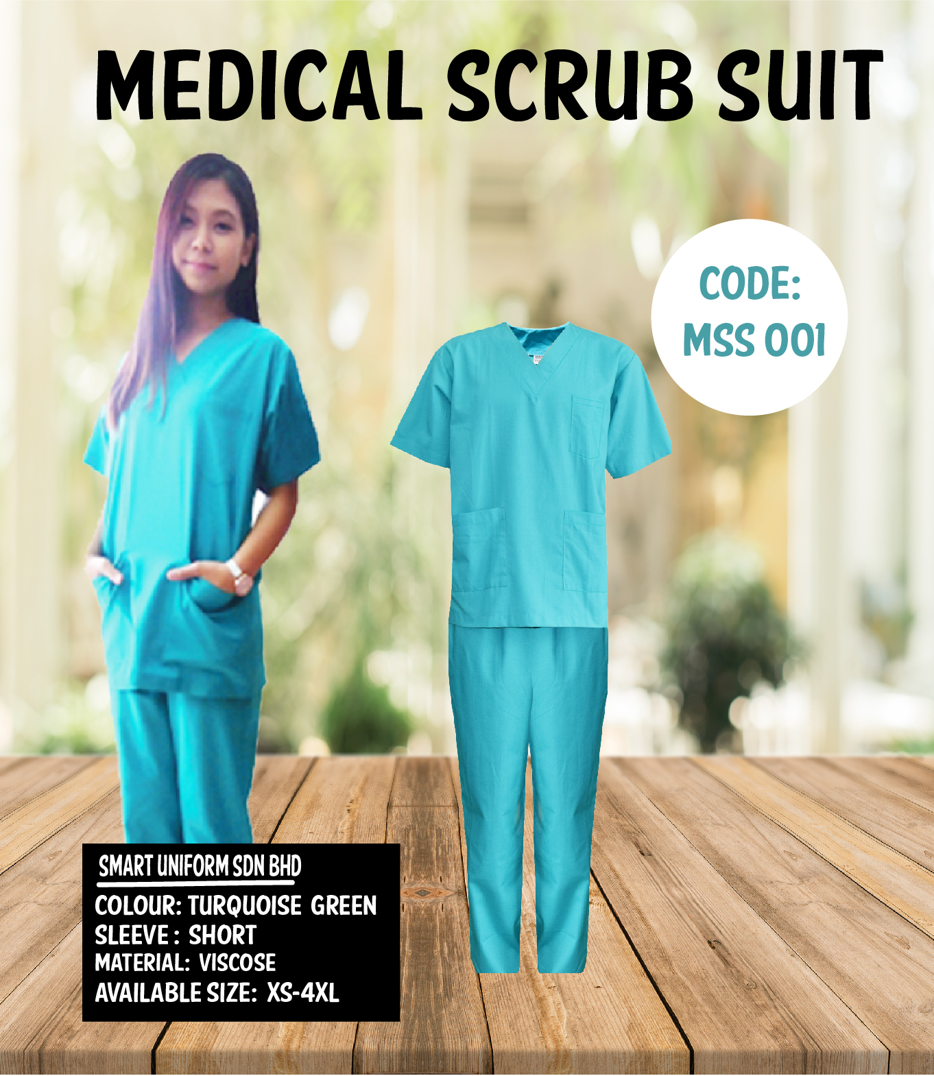 MSS 001 – READY STOCK MEDICAL SCRUB SUIT -TURQUOISE GREEN – Smart Uniform  Malaysia