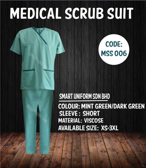 MSS 006 - READY STOCK MEDICAL SCRUB SUIT - MINT GREEN/DARK GREEN