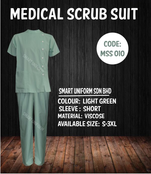 MSS 010 - READY STOCK MEDICAL SCRUB SUIT WITH BUTTON- GREEN