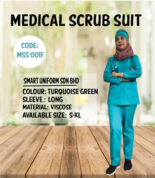 MSS001F - READY STOCK LONG SLEEVE SCRUB (FEMALE) - TURQUOISE GREEN