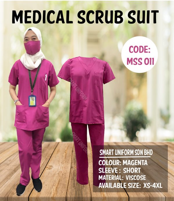 MSS 011 - READY STOCK MEDICAL SCRUB SUIT-MAGENTA