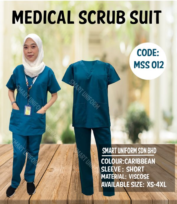 MSS 012 -  READY STOCK MEDICAL SCRUB SUIT - CARIBBEAN
