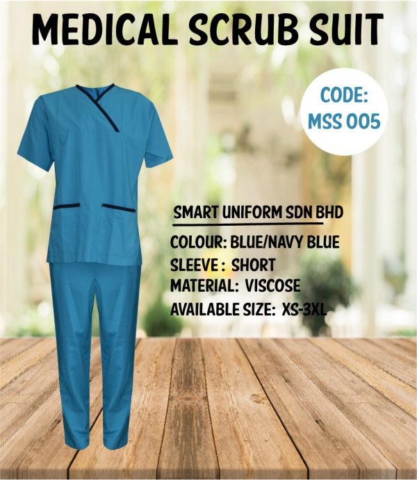 MSS 005 - READY STOCK MEDICAL SCRUB SUIT - BLUE/NAVY BLUE
