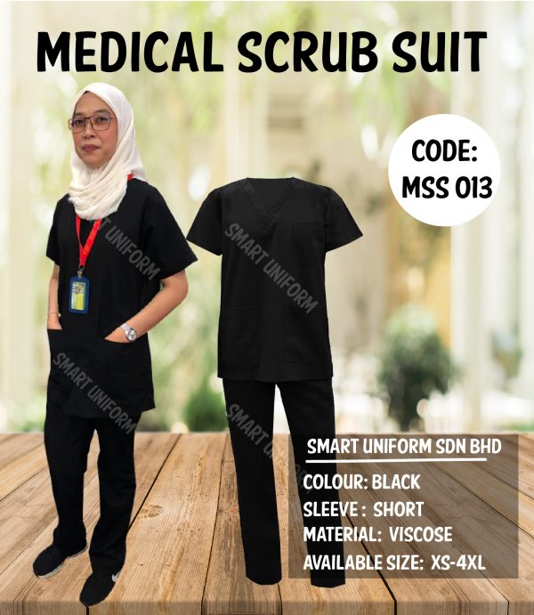 MSS 013 - READY STOCK MEDICAL SCRUB SUIT - BLACK