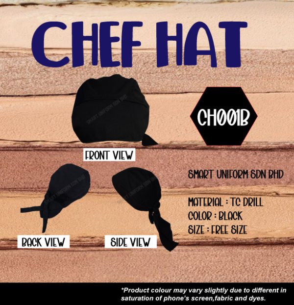 SU- CH001B - READY STOCK CHEF HAT JAPANESE STYLE - BLACK