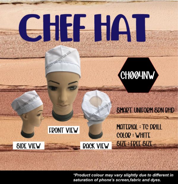 SU- CH004NW - READY STOCK CHEF HAT ROUND WITH NET - WHITE
