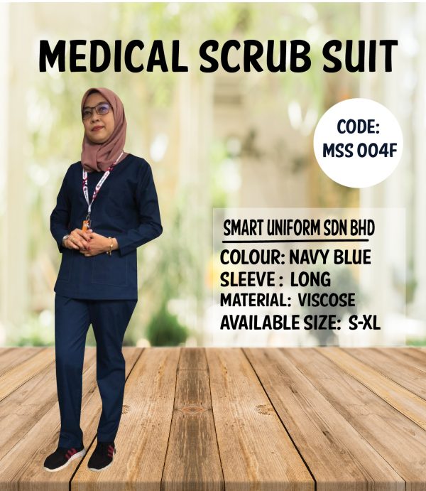 MSS004F - READY STOCK LONG SLEEVE SCRUB (FEMALE) - NAVY BLUE