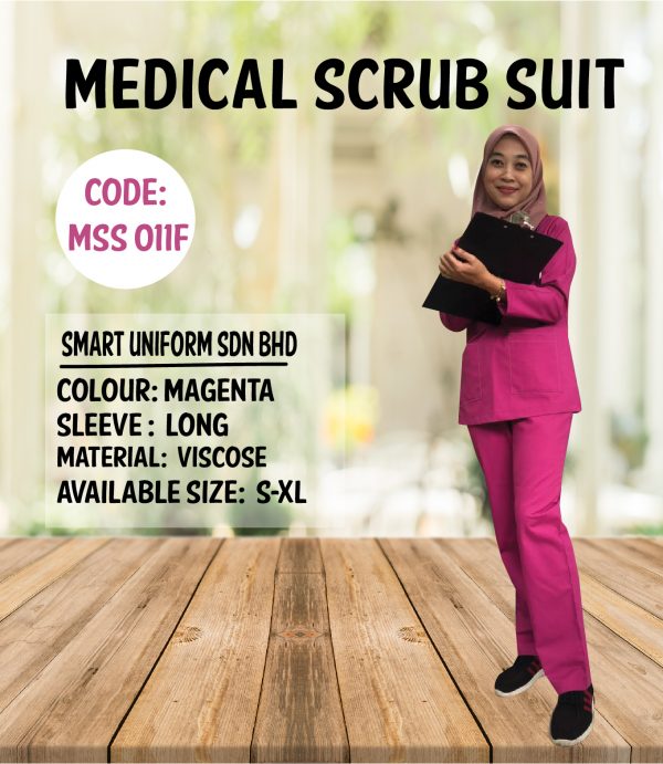 MSS011F - READY STOCK LONG SLEEVE SCRUB (FEMALE) - MAGENTA