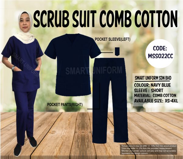 MSS022CC -  READY STOCK MEDICAL SCRUB SUIT COMB COTTON- NAVY BLUE