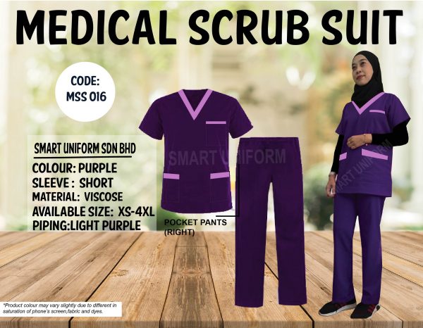 READY STOCK SCRUB SUIT PIPING  MSS 016 PURPLE/LIGHT PURPLE