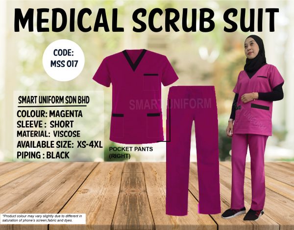 READY STOCK SCRUB SUIT MSS 017 MAGENTA/ BLACK