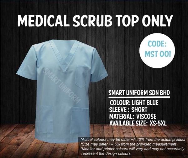MST 001- READY STOCK MEDICAL SCRUB TOP ONLY - LIGHT BLUE