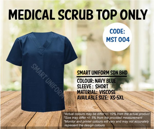 MST 004- READY STOCK MEDICAL SCRUB TOP ONLY - NAVY BLUE