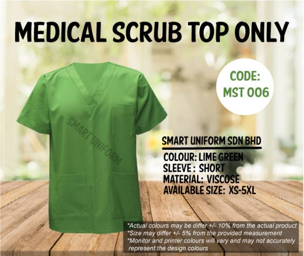 MST 006- READY STOCK MEDICAL SCRUB TOP ONLY - LIME GREEN