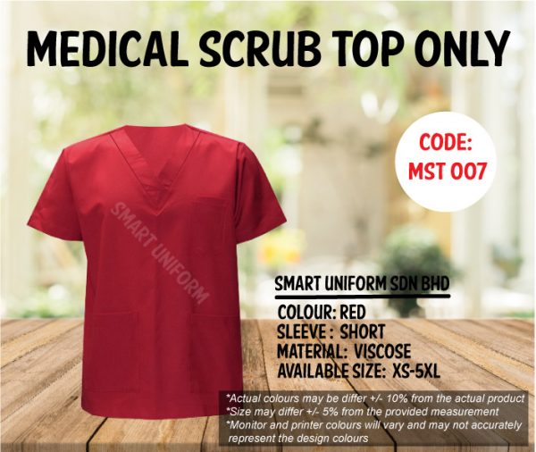 MST 007- READY STOCK MEDICAL SCRUB TOP ONLY - RED