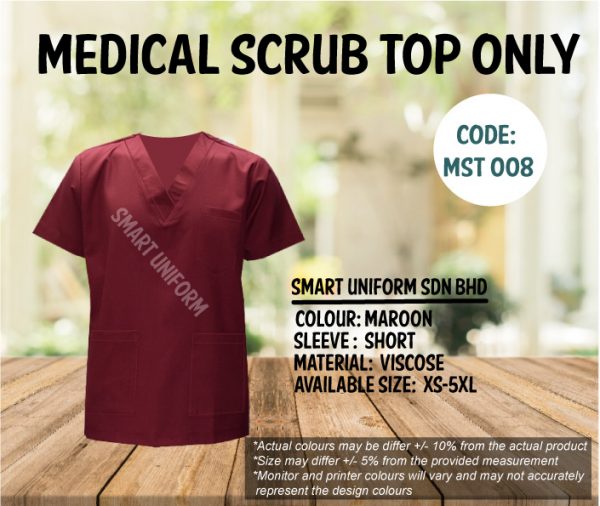 MST 008- READY STOCK MEDICAL SCRUB TOP ONLY - MAROON