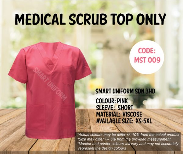 MST 009- READY STOCK MEDICAL SCRUB TOP ONLY - PINK