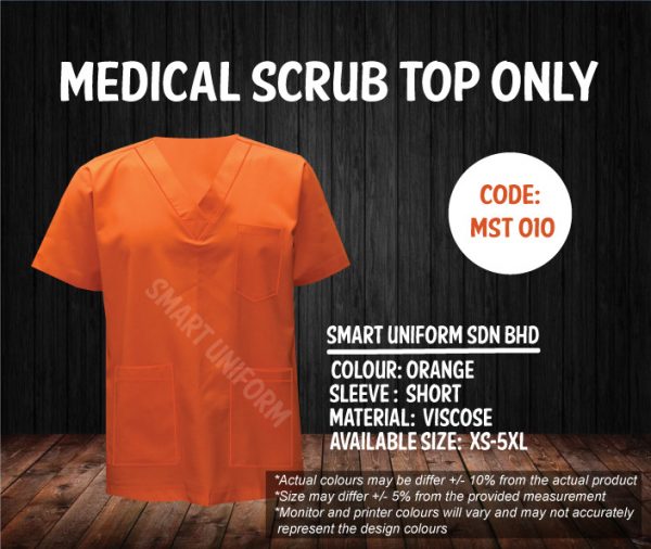 MST 010- READY STOCK MEDICAL SCRUB TOP ONLY - ORANGE