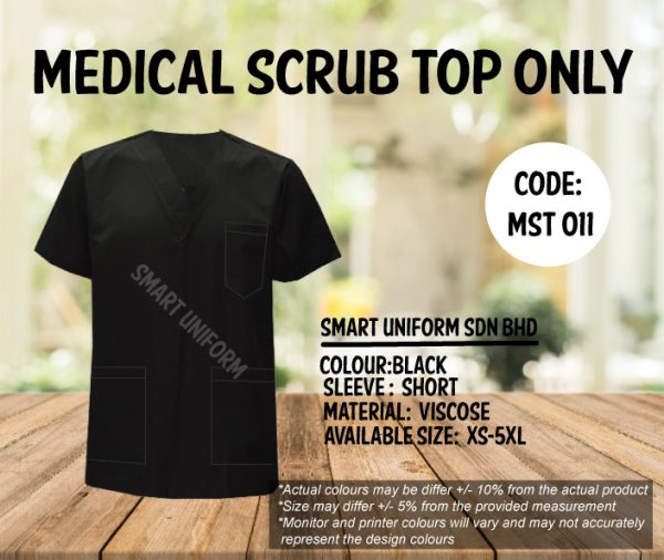 MST 011- READY STOCK MEDICAL SCRUB TOP ONLY - BLACK