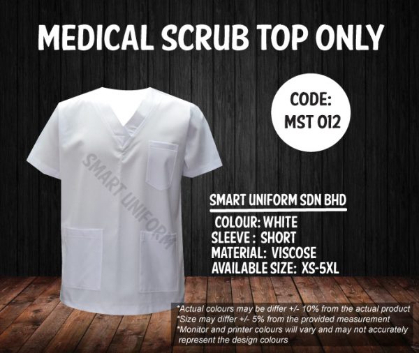 MST 012- READY STOCK MEDICAL SCRUB TOP ONLY - WHITE